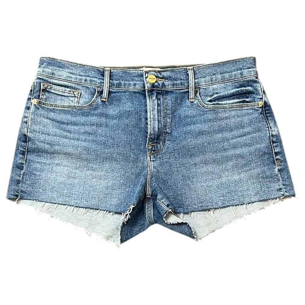 FRAME Denim Le Cutoff Jean Shorts Bixby Medium Blue Wash Mid Rise Stretch - 29